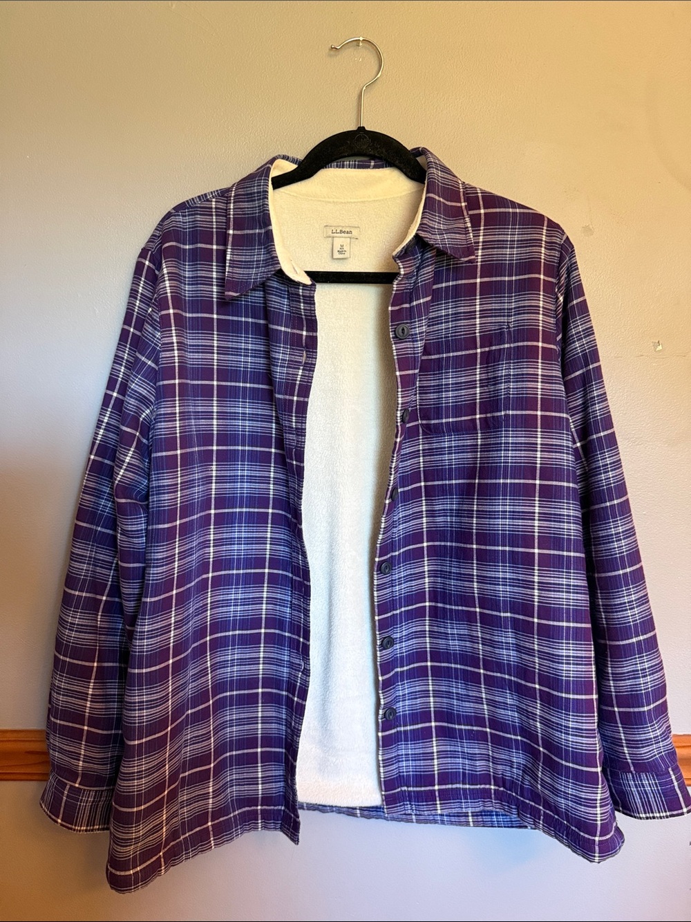L.L. Bean Fleece-Lined Flannel Shirt Jacket Shacket Purple Plaid Medium